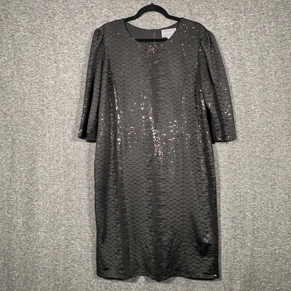 Guillaume Black Sequin Shift Cocktail Dress Womens Size Large